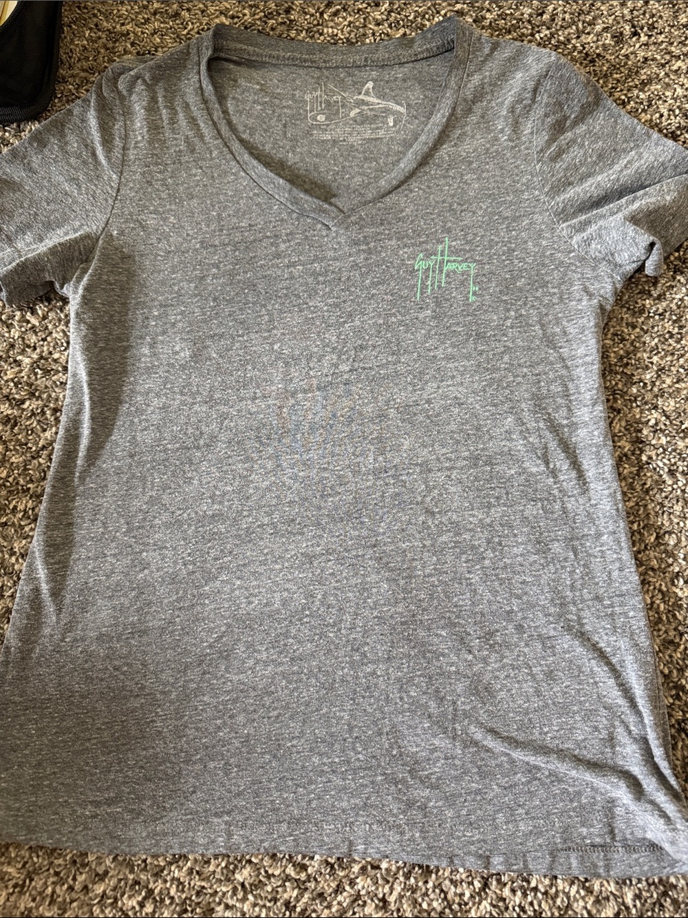 Guy Harvey Heather Gray V-Neck Tee with Mint Logo